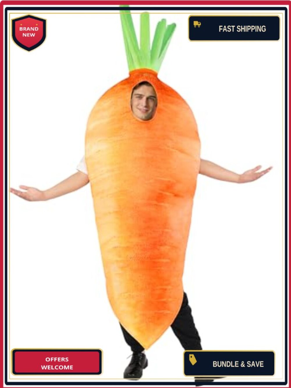 Adult Carrot Costume One Size Pullover Zipper Halloween Cosplay Outfit